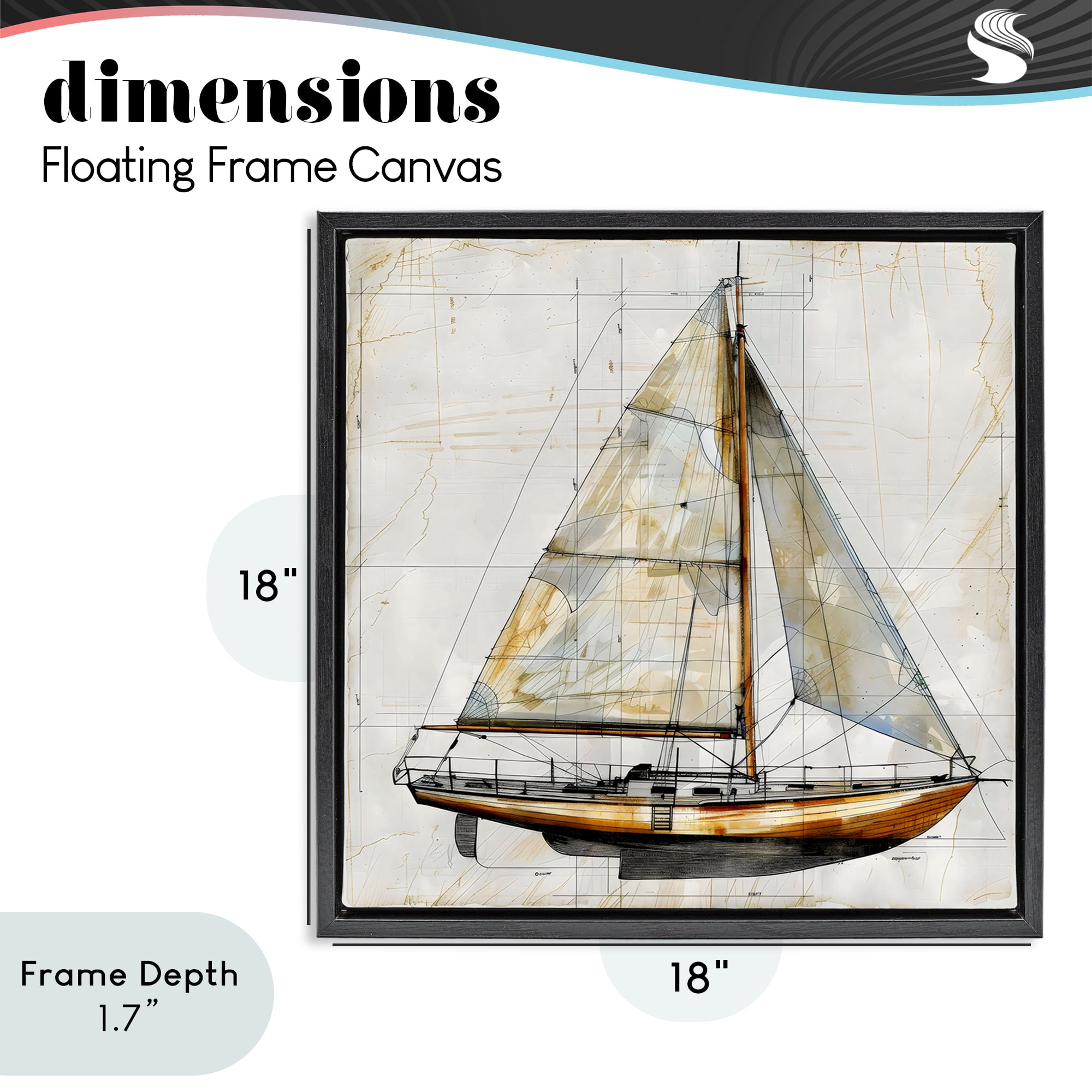 Stupell Industries Vintage Sailboat Drawing Blueprint Black Framed Floater Canvas Wall Art, design by Creative Studio