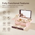 thumbnail image 4 of Casegrace 3-Tier 3D Structure Jewelry Box with Double-Sided Pull-Out Tray, Striped Color-Block PU Leather Jewelry Storage Box, Built-in Mirror, Layered Expandable Portable Jewelry Organizer Case, 4 of 10