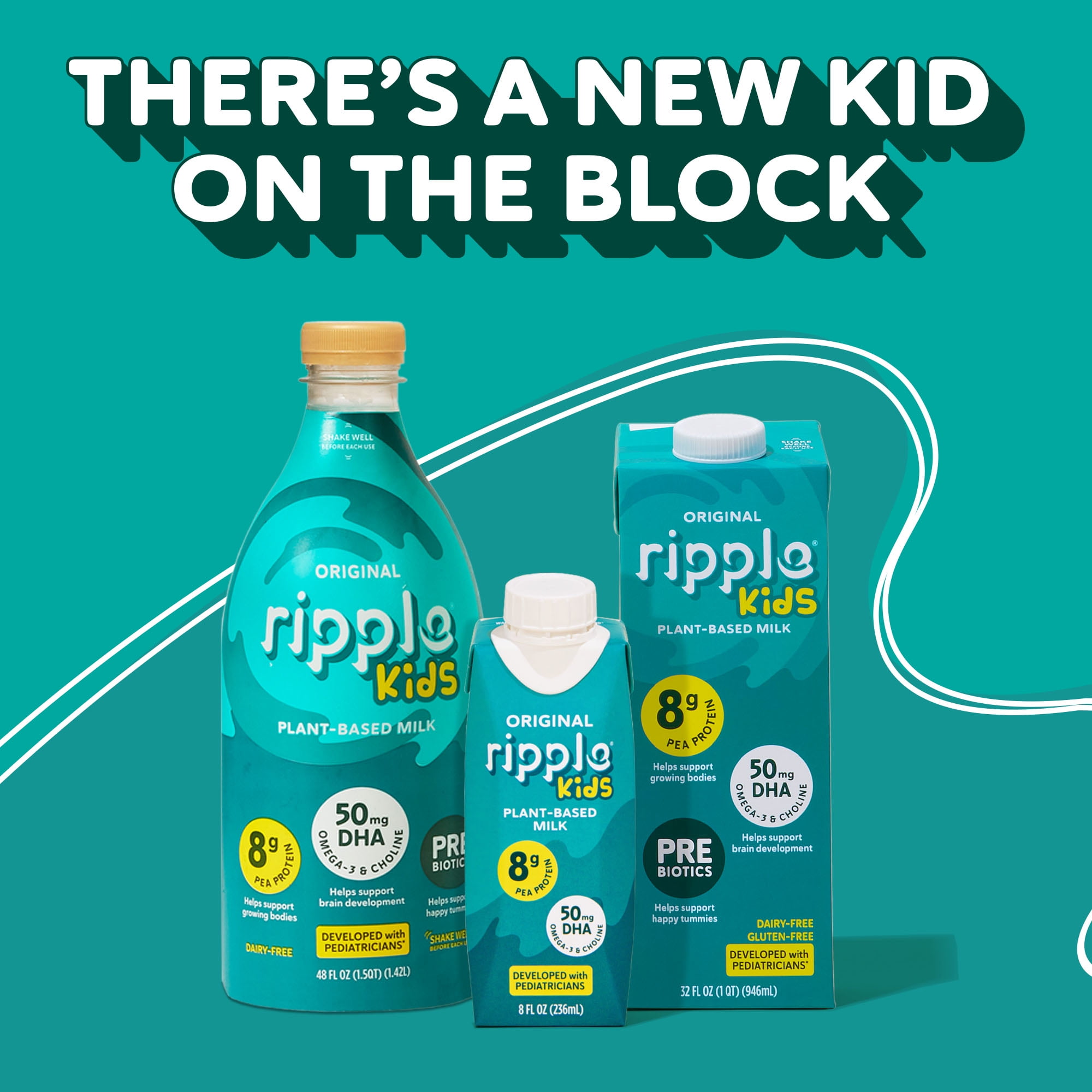 Ripple Kids Original Non-Dairy Milk 8g Pea Protein l Shelf-Stable l Singe Serve Cartons l Plant Based (8 Fl Oz (Pack of 12), Kids Original)