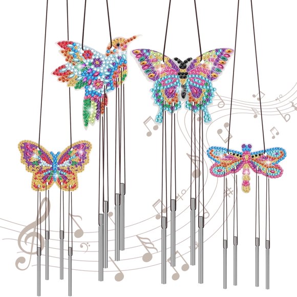 4pcs Wind Chimes Art and Craft Kit, DIY Diamond Painting Kit, Hanging Ornament for Garden