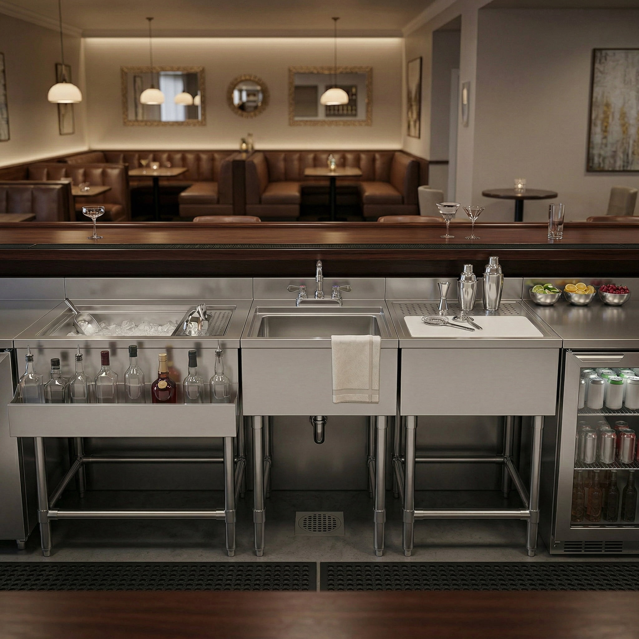 AmGood Commercial Underbar Hand Sink 22.5 in. x 15 in. x 30 in. Stainless Steel with Backsplash Faucet Included NSF, Single Bowl Bar Prep Sink