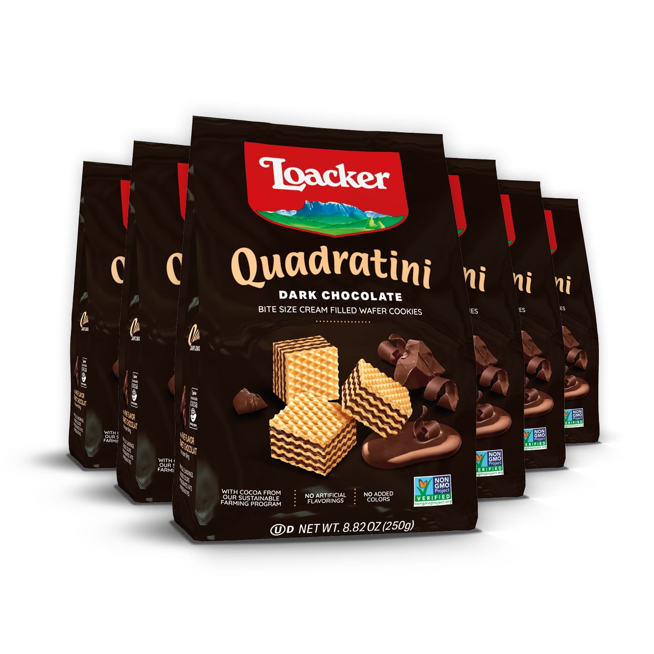 Loacker Quadratini Dark Chocolate, NonGMO CreamFilled BiteSize Wafer