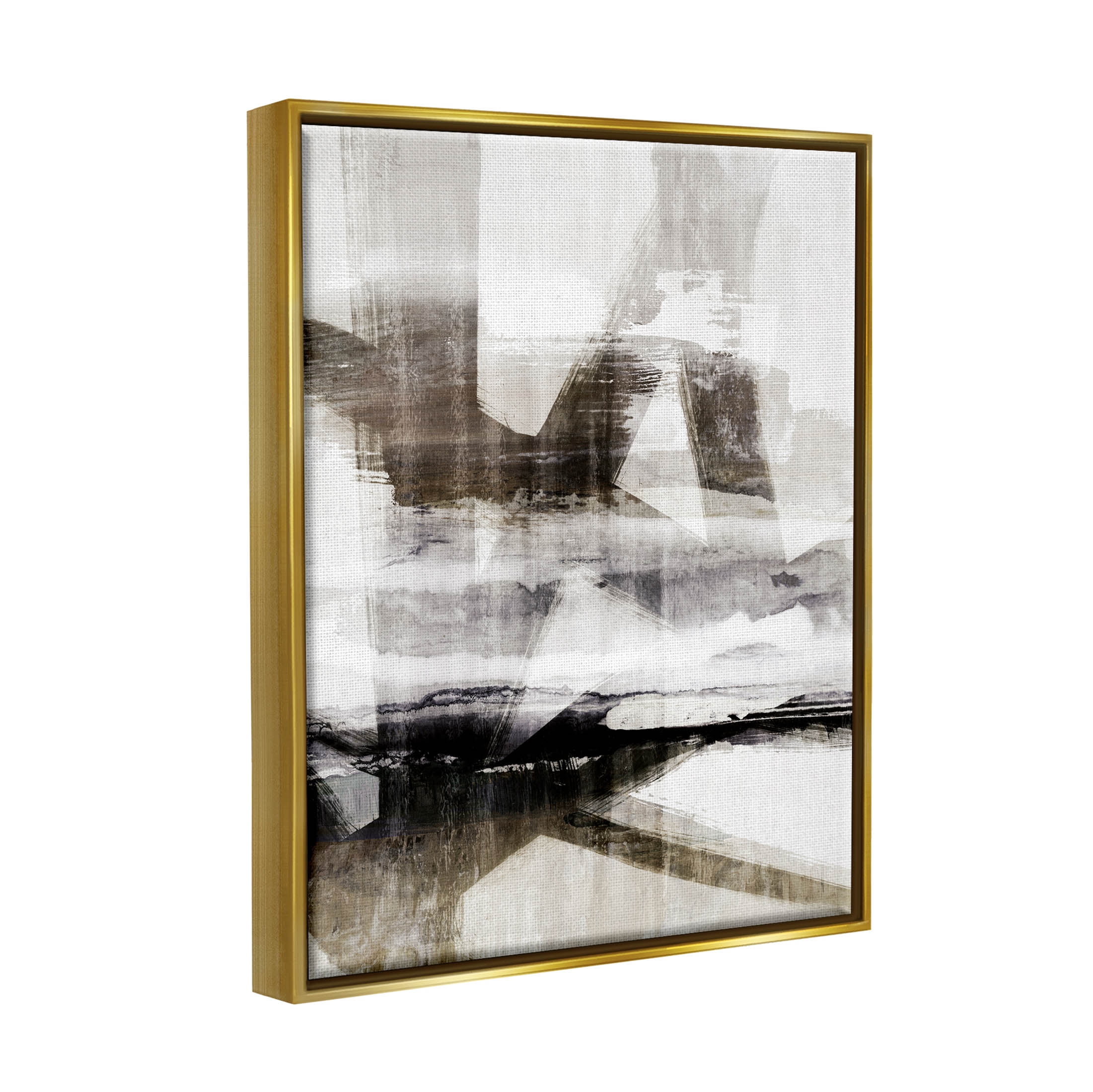 Stupell Industries Abstract Black Streaks Layered Lines Graphic Art Metallic Gold Floating Framed Canvas Print Wall Art, Design by Nina Blue