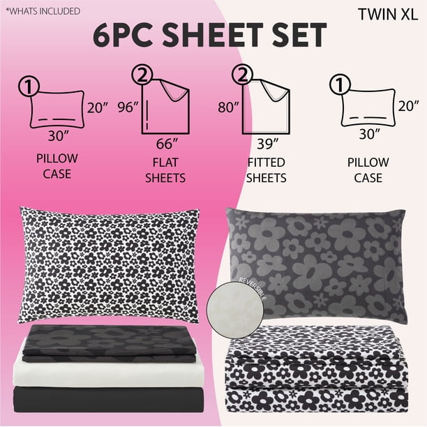 Urban Shop 6 Piece Black and White Floral Mix and Match Sheet Set