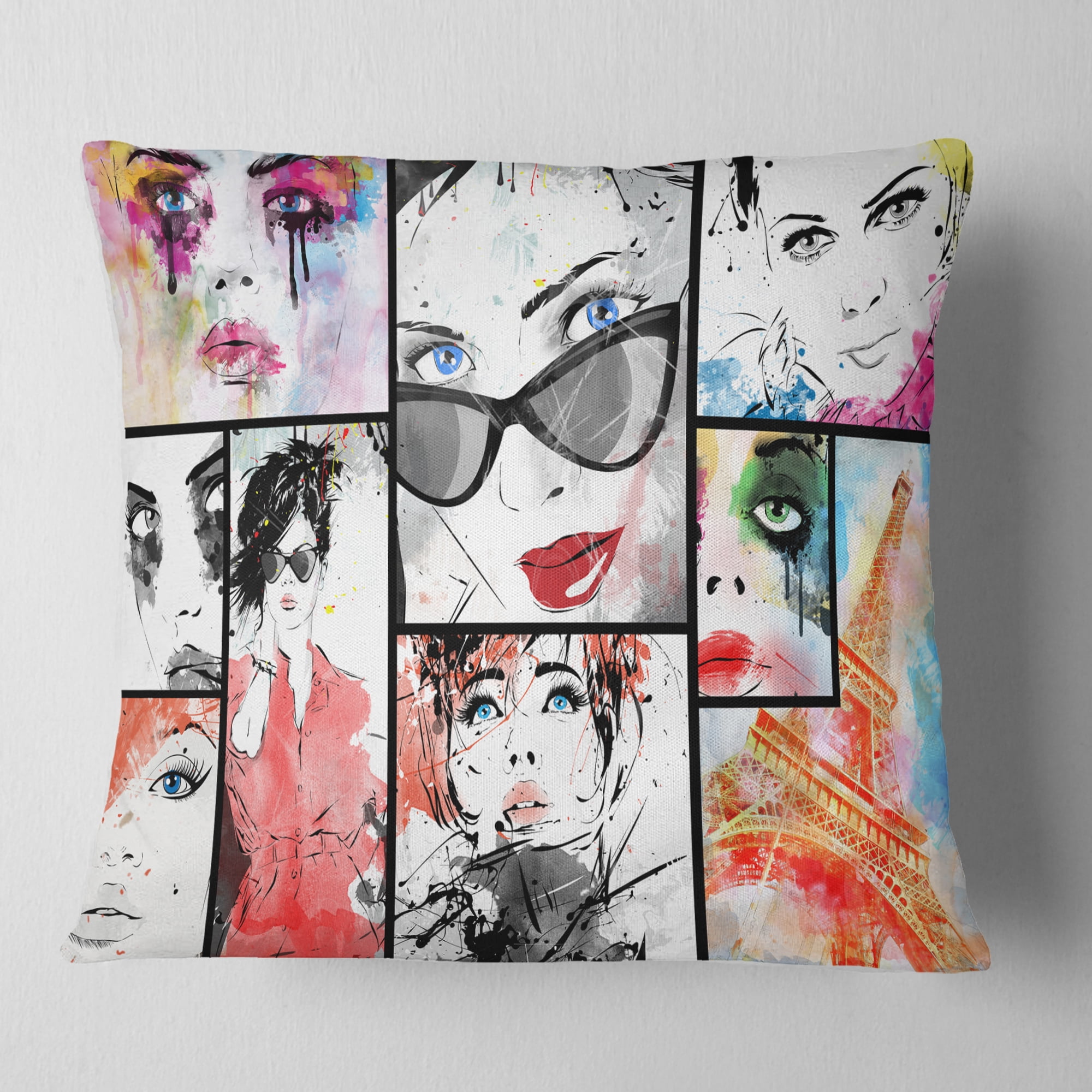 Designart Girls Collage - Abstract Portrait Throw Pillow - 18x18
