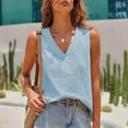 thumbnail image 4 of UYISJ Womens V Neck Cropped Cotton Linen Tank Tops Spring Summer Sleeveless Shirts Light Blue XL, 4 of 9