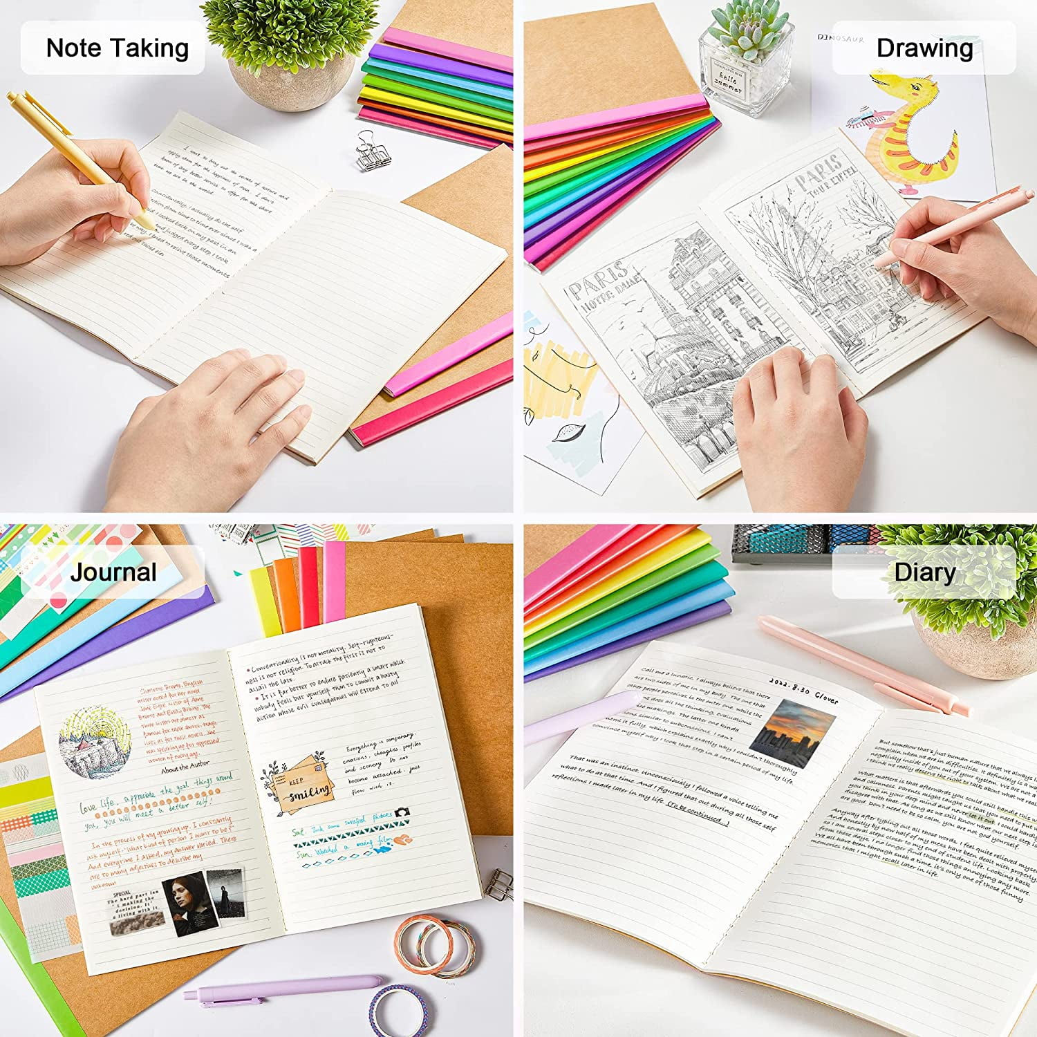 96 Pack Composition Notebooks Bulk, Kraft Cover Lined Blank College Ruled Composition Travel Journals with Rainbow Spines For Women Students Business, 60 Pages, 8.3”x 5.5”, A5, 8 Colors