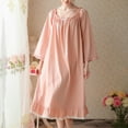 thumbnail image 2 of Feancey Cotton Nightgowns for Women 3/4 Sleeve Sleeve Ruffle Sleep Dress Ruched Casual Loose Nightshirts Solid Color Lounge Sleepwear On Sale Pink L, 2 of 6