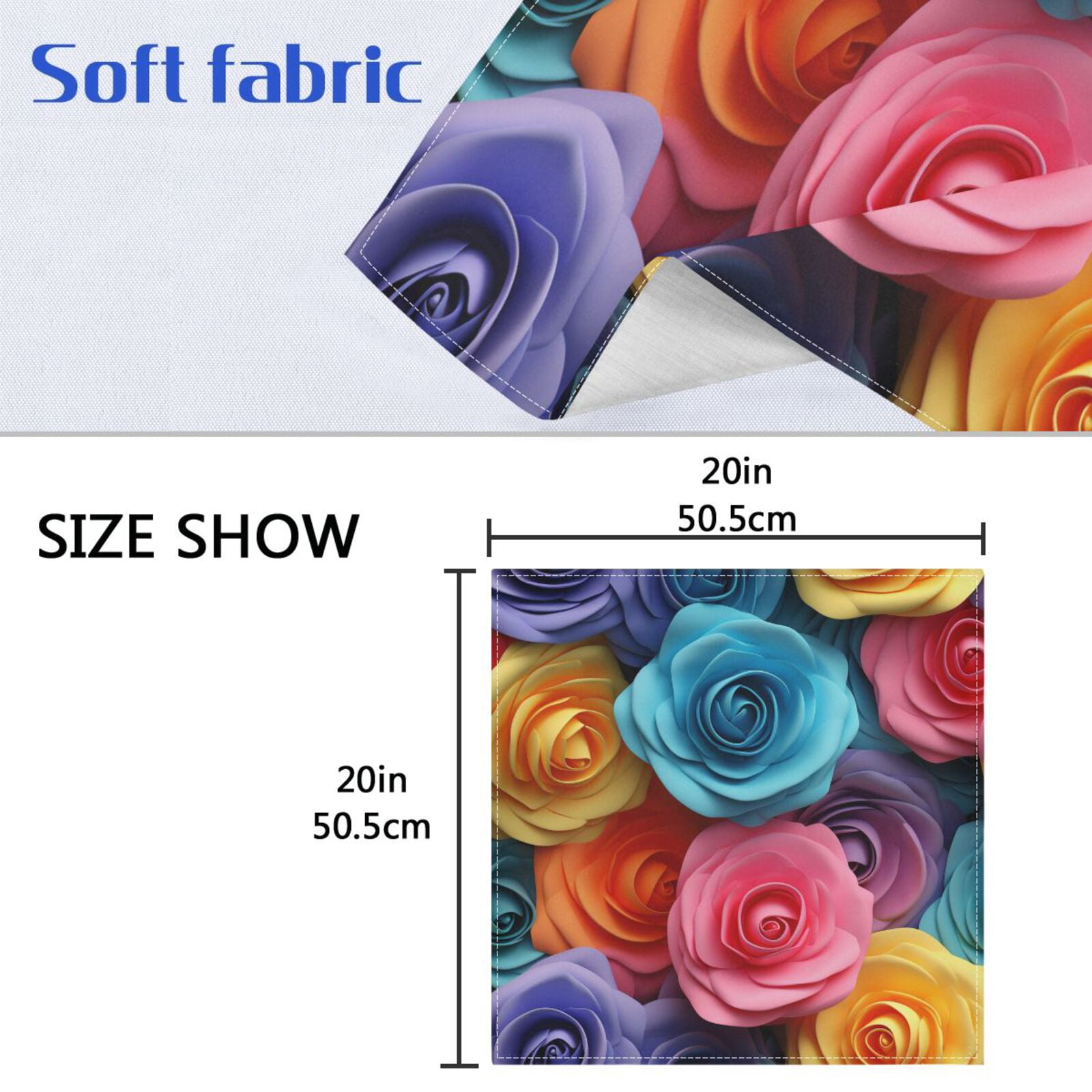 JSTEL Rainbow Rose Flowers 3d Cloth Napkins Set of 6, 20x20 Inch Washable and Reusable Napkin for Decoupage Dinner Party Everyday Use