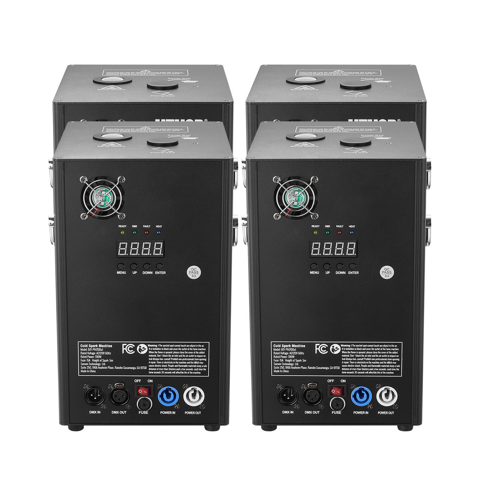 KFFKFF 4Pcs Cold Spark Machine, 700W 6.6-16.4ft Firework Machine DMX512 Adjustable Smart Stage Effect Machine Safe Great Low Noise Smokeless for Stage DJ Disco,Black