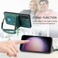 thumbnail image 4 of for Samsung Galaxy S25 Plus PU Leather Back + TPU Frame Case, Card Slot Magnetic Snap with Removable Wrist Strap Support Magnetic Car Mount Kickstand Cover for Samsung Galaxy S25 Plus, Green, 4 of 9