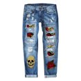 thumbnail image 6 of NordicNest Halloween Pants for Women Style Holiday Printed Distressed Legging Straight Leg Casual Wear Navy,XXXXL, 6 of 6