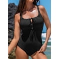 thumbnail image 5 of DOKOTOO One Piece Swimsuits for Women Stretch Breathable Textured Tummy Control Keyhole Tie Knot Removable Pad Bathing Suits, 5 of 11