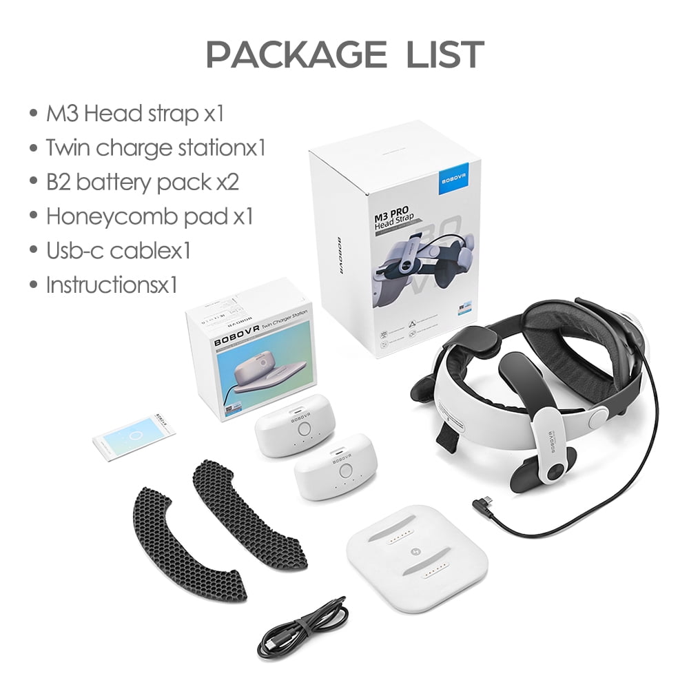 BOBOVR M3 Pro Head Strap, Dual Battery Pack, Magnetic Charging