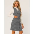 thumbnail image 3 of Vestido sin mangas a cuadros de tweed vintage con bolsillos delanteros y botones con cuello en V para mujer Negro M, 3 of 6