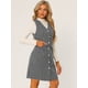 thumbnail image 3 of Vestido sin mangas a cuadros de tweed vintage con bolsillos delanteros y botones con cuello en V para mujer Negro S, 3 of 6