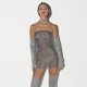 thumbnail image 1 of Falda ajustada con escote transparente para mujer de verano, diamantes calientes, 1 of 4
