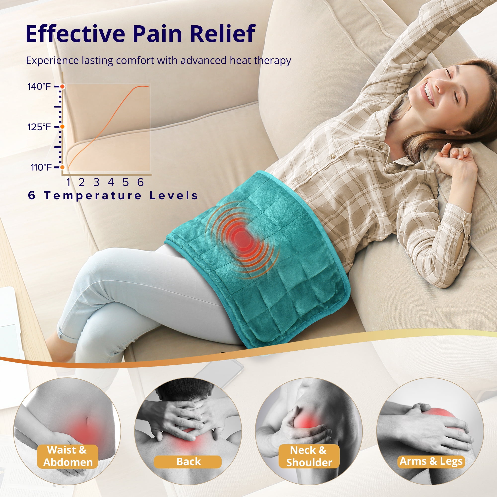 Heating Pad, Weighted Heating Pad with Massaging Vibrations, Massage Heating Pad for Back Cramps Shoulder Pain Relief, 6 Heat Settings & 4 Massage Modes, Gifts for Christmas, 24” x 12”