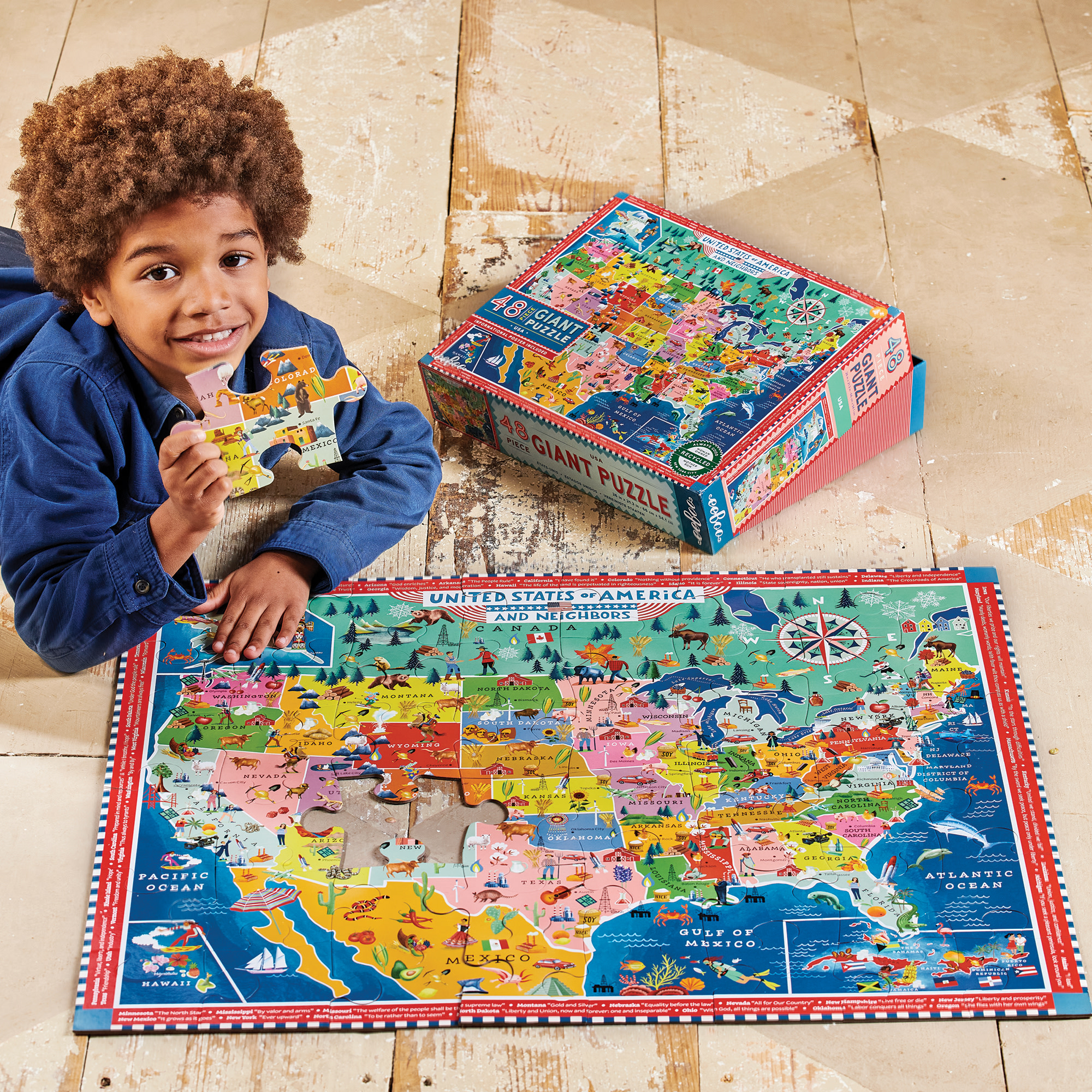 eeBoo: USA Map Giant Puzzle - 48 Piece - 26 x 21.2