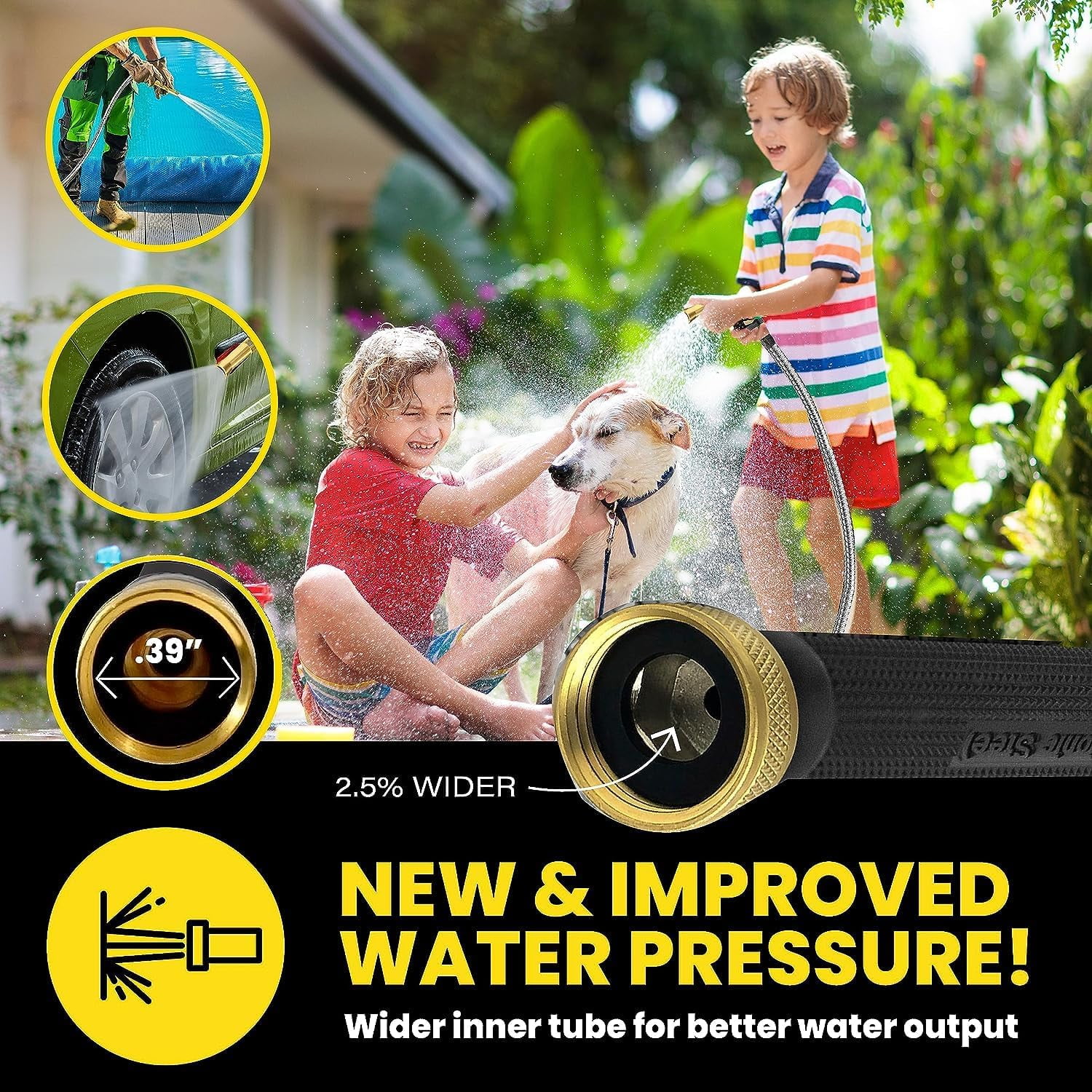 Bionic Steel Pro Garden Hose 100' ft Water Hose Outside Heavy Duty Metal Hose Stainless Steel w/ Spray Nozzle Kink-Free