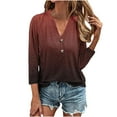 thumbnail image 2 of QIPOPIQ Womens Tshirts V Neck 3/4 Sleeve Buttons Tops Tee Solid Color Blouse Loose Fit Clearance, 2 of 6
