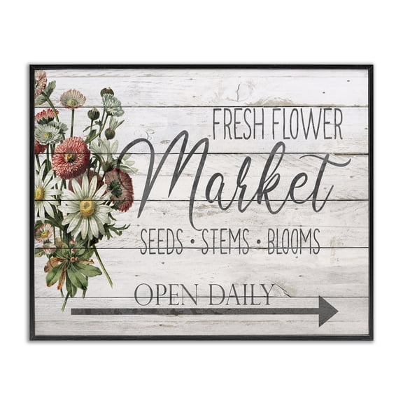 Stupell Industries French Country Planked Style Fresh Flower Market Black Framed Giclee Art, 14 x 11, by Anne Bailey