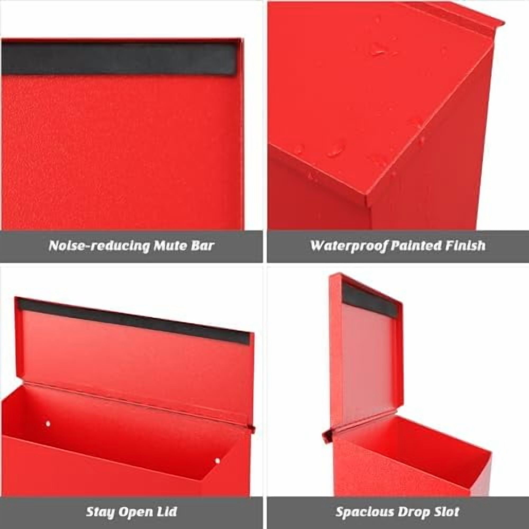 Wall-Mount Mailbox, Large Capacity Mail Box, Galvanized Steel Rust-Proof Metal Post Box, Mailboxes for Outside,15.7"x9.9"x4.9" Red