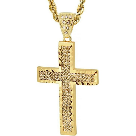 Hot new Gold Tone The Routed Cross Men's Pendant with 30" Rope Chain