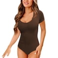 thumbnail image 1 of HBFAGFB Jumpsuit for Women Square Neck Ribbed Knit Short Sleeves Slim Versatile Rompers Brown Size S, 1 of 5