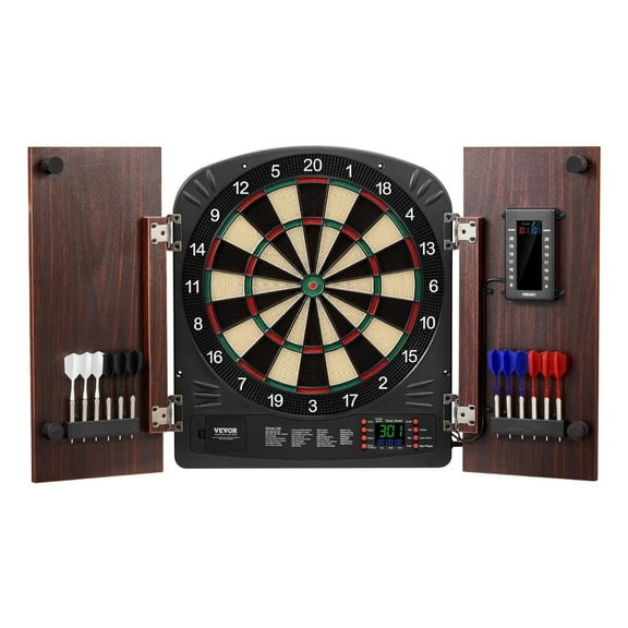 Dartboard Cabinet Set with LED Scoring - Soft Tip Darts, 40 Games, Family Fun