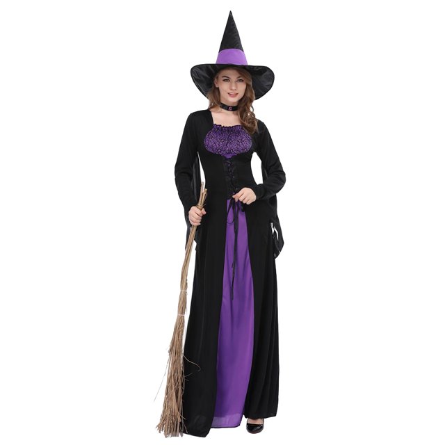 Guardurnaity Disfraz de púrpura para Halloween, disfraz de manga larga para adulto, vestido elegante con sombrero, uniforme de fiesta temático hasta Disfraces de disfraces negro L Guardurnaity FS9137-03