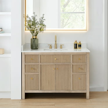 Cerrito 48" Wood Vanity in Nature Oak Engineered Stone Top no Mirror