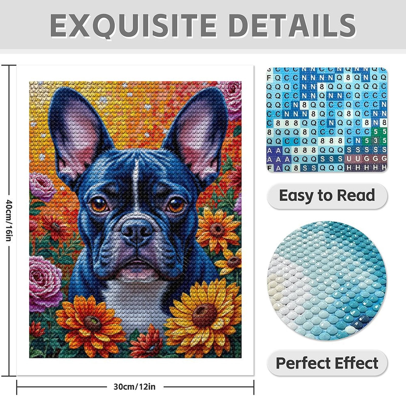 Diamond Art Kit for Adults, Dog Vibrant Flowers Mosaic Art Diamond Painting for Adults Beginners, 5D DIY Diamond Art Painting Kits, Colorful Diamond Painting Craft for Home Decor 12x16