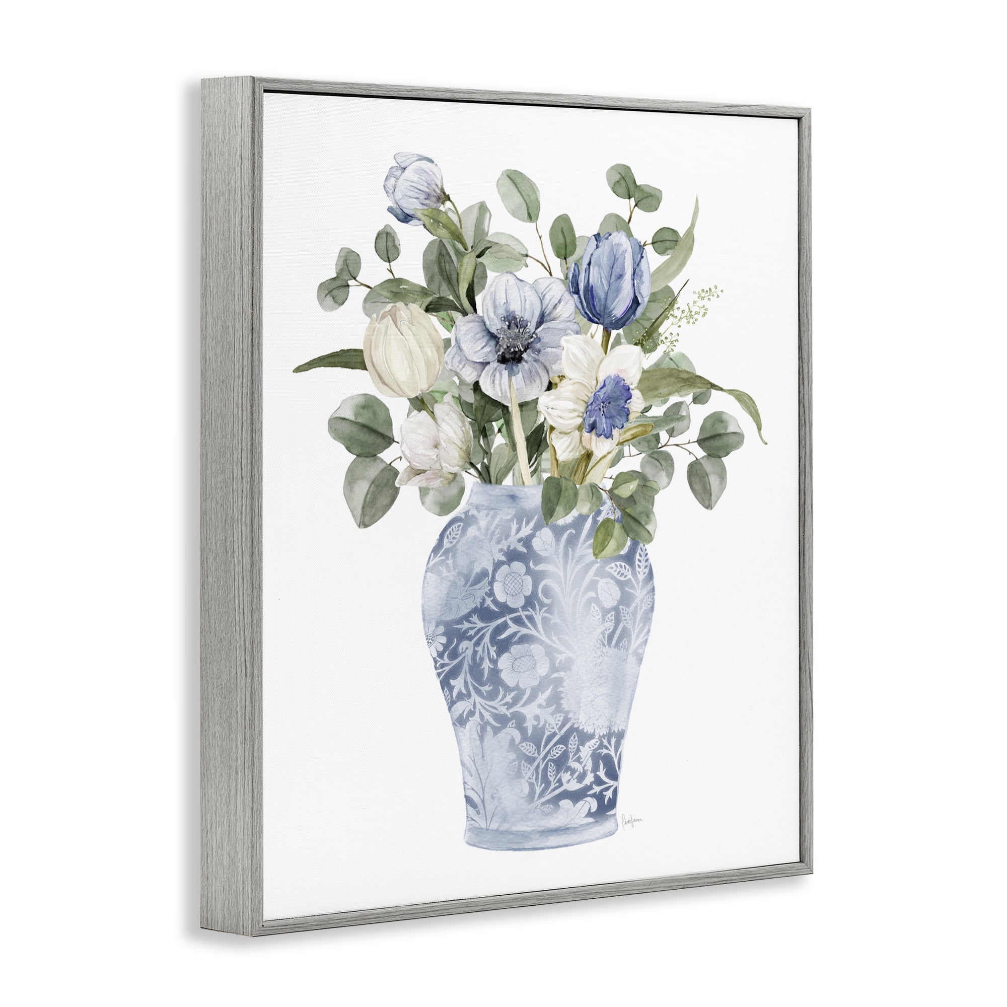 Stupell Industries Ornate Vase Tulips Gray Framed Giclee Art, design by Livi Finn