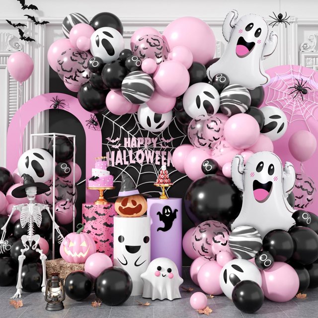 Juego de guirnaldas con forma de arco para Halloween, ancho, negro, rosa y morado