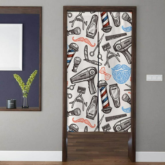 Japanese Style Noren Door Curtain Japanese Art Noren Drapes Window Treatment Barber Shop Entrance Barber supplies Door Decoration