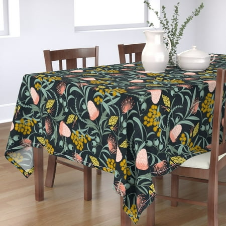 

Cotton Sateen Tablecloth 90 Square - Flora Floral Flowers Protea Nature Inspired Mustard Blush Mint Botanical Africa Summer Print Custom Table Linens by Spoonflower