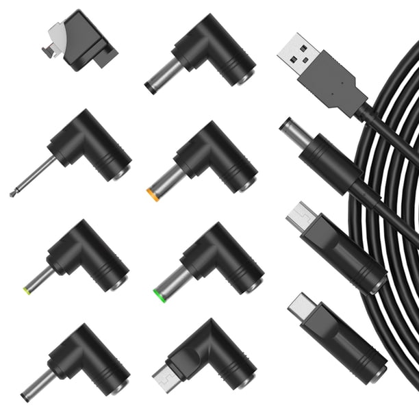 Cable de alimentación USB a DC de 5 V IBERLS Universal 5.5 x 2.1 mm con 10 conectores