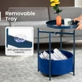thumbnail image 2 of Round Side Table, Blue End Table with Storage Basket, Metal Night Stand with Removable Tray, Small Bedside Table for Living Room, Bedroom, Nursery(Blue), 2 of 14