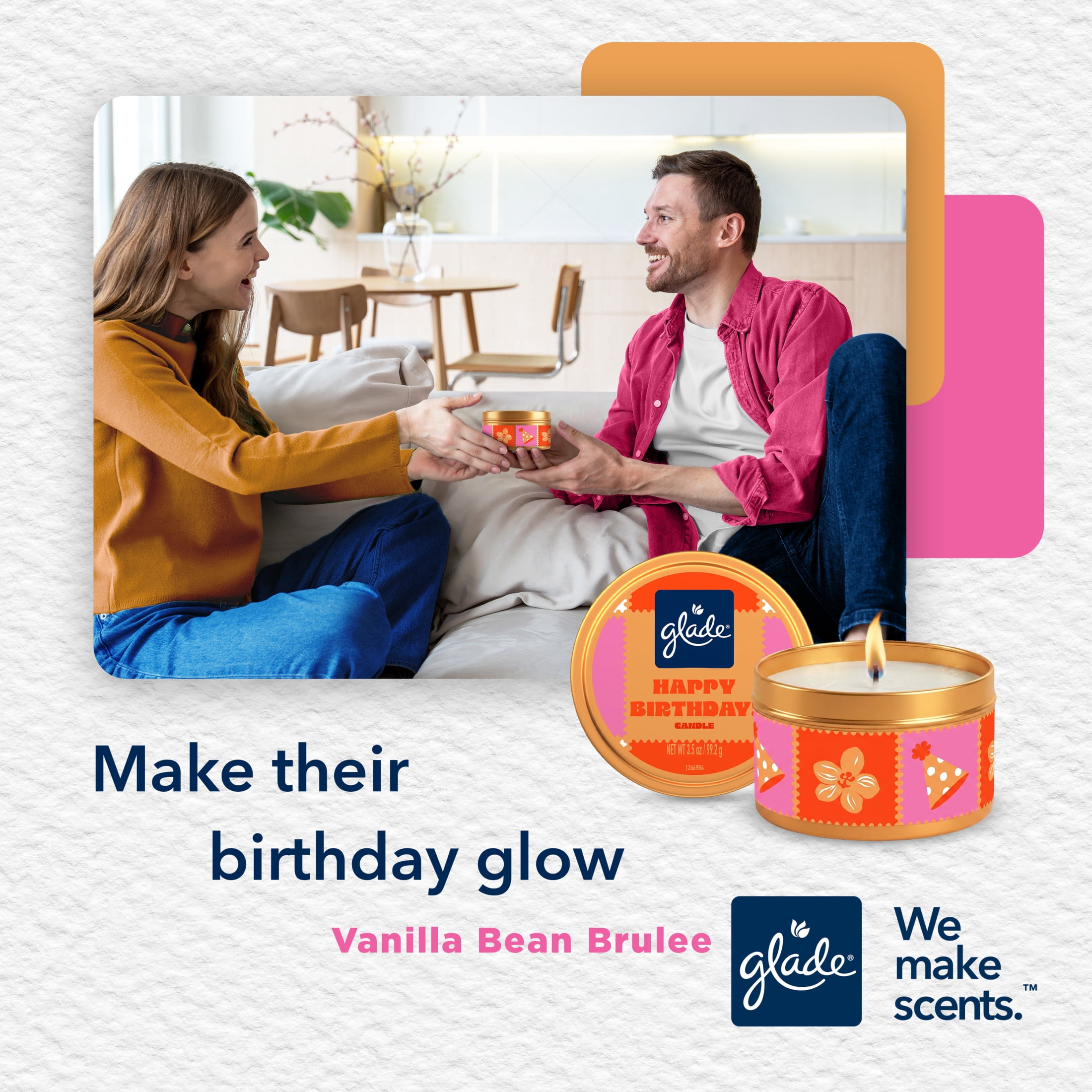 Glade Tin Candle ‘Happy Birthday’ Sweet Vanilla Embrace