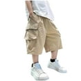 thumbnail image 3 of SGFCWSX Kids Boys Cargo Shorts with Pockets Loose Fit Elastic Waist Cotton Summer Casual Shorts Khaki Size 10-11 Years, 3 of 7