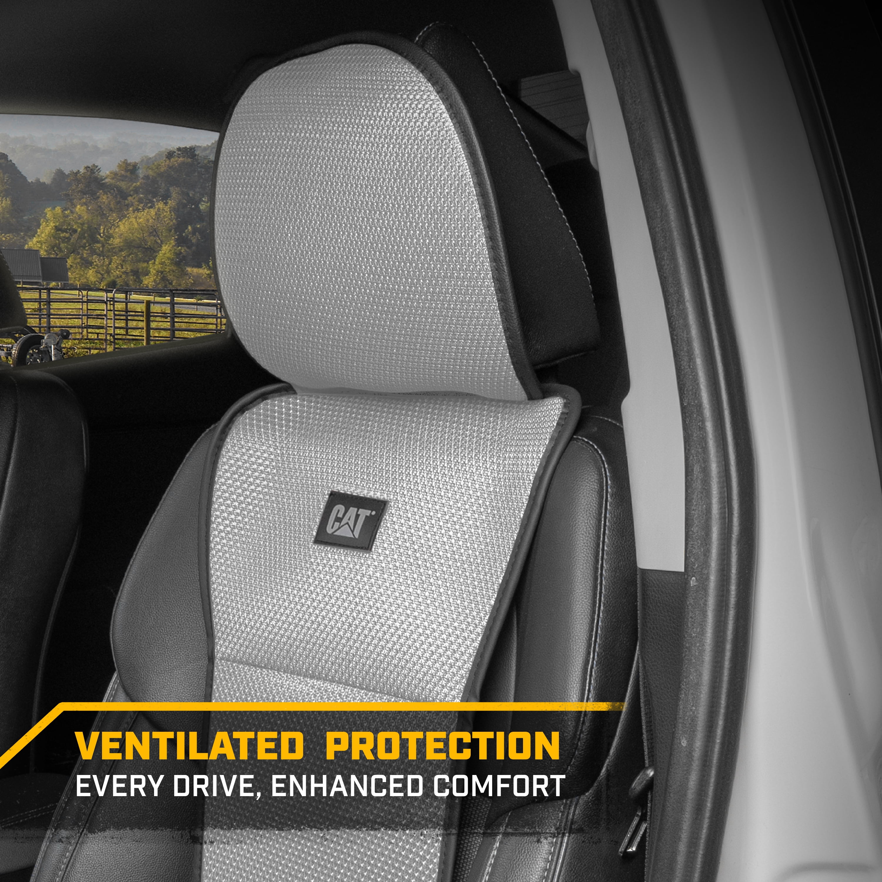 Caterpillar AeroMesh Gray Seat Covers for Trucks, Car, & SUV - (1) Front Truck Seat Cover Protector - Breathable Mesh Universal Fit Car Seat Covers - Automotive Seat Covers Top of Seat Protection