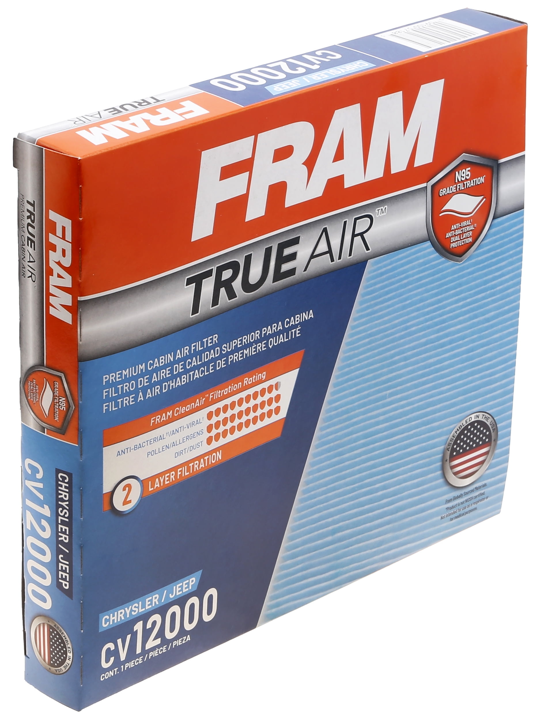 FRAM TrueAir Cabin Filter CV12000, with N95 Grade Filter Media