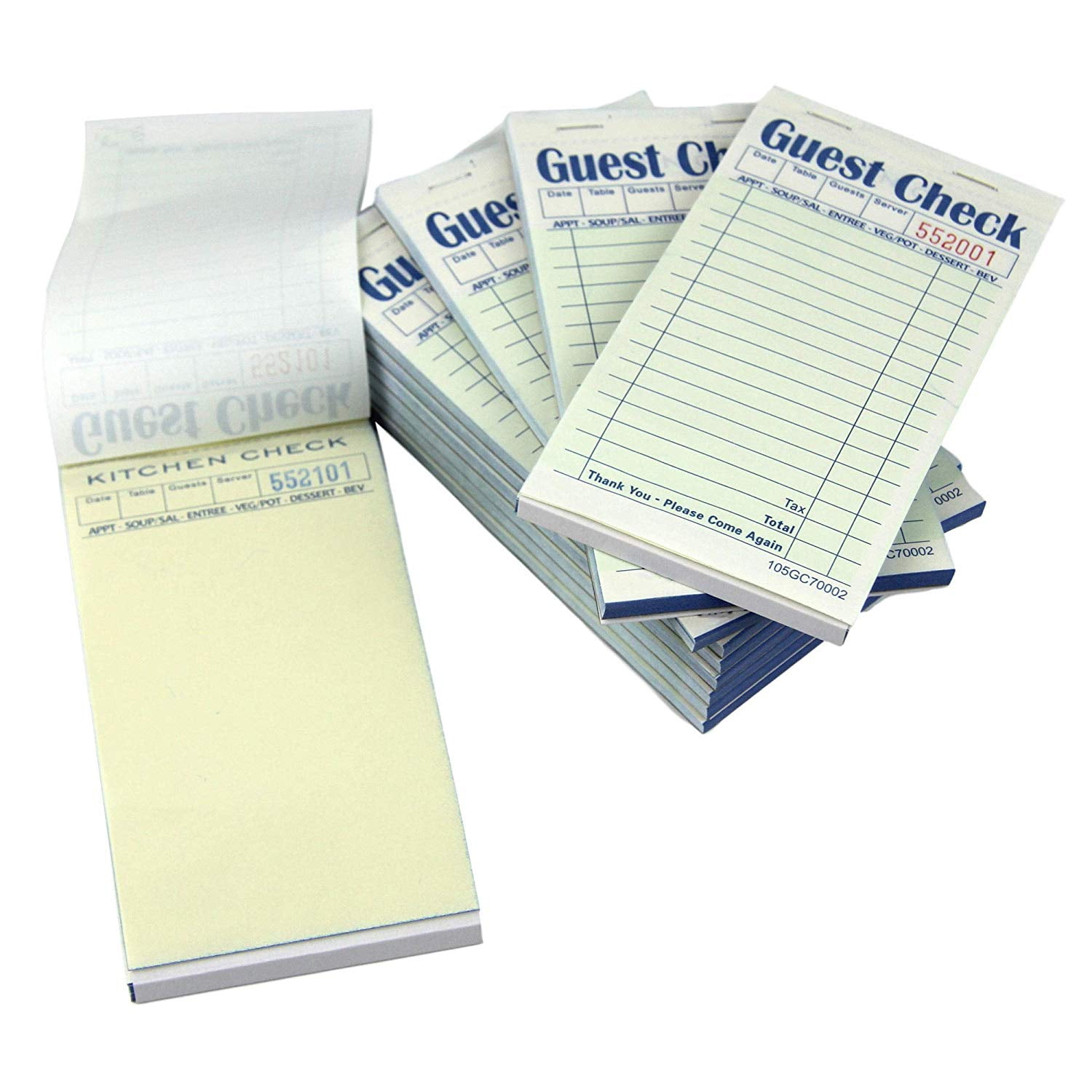 50 Sets per Pad - New Guest Check Pads Carbonless 104-50SW 10 Pack White/Canary 2-Part 3-3/8 x 6-3/8 