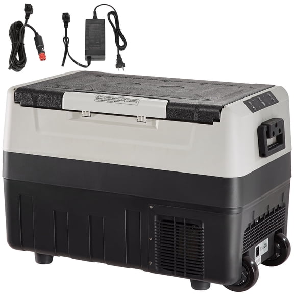 KFFKFF Portable 12V Car Refrigerator, 58 QT/55 L Dual Zone Freezer with Adjustable Temperature Range -4℉ to 50℉, Compatible with DC 12/24V and AC 100-240V for Camping, Travel, RV, and Outdoor Use