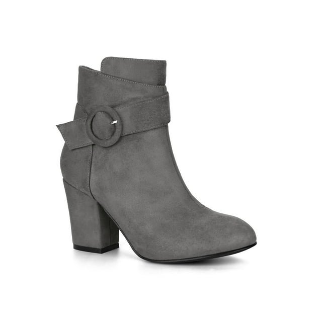 Unique Bargains Bottines à Talon Épais à Bout Rond à Fermeture Éclair pour Femmes