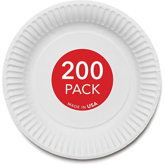 Stock Your Home 9-Inch Paper Plates Uncoated, White, 200 Count
