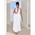 thumbnail image 5 of White Plus Size Women Deep V Neck Halter Tie-Up Metal Buckle Decor Waist Fitted Maxi Dress, 5 of 8