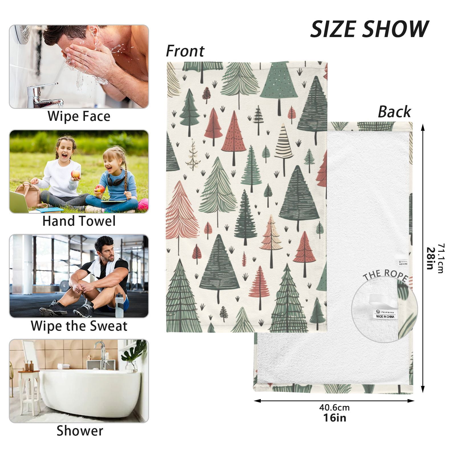 Christmas Trees Hand Towels Cotton Bath Towels Large Face Towels Absorbent for Bathroom 2 Packs