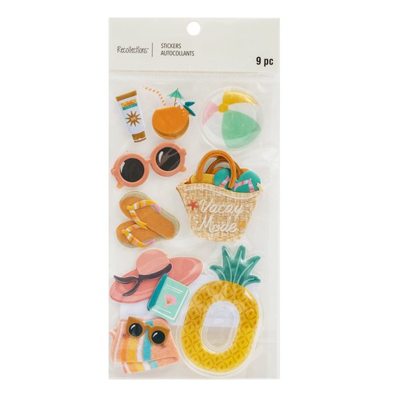Recollections Beach Accessories Dimensional Stickers, 12 Pack